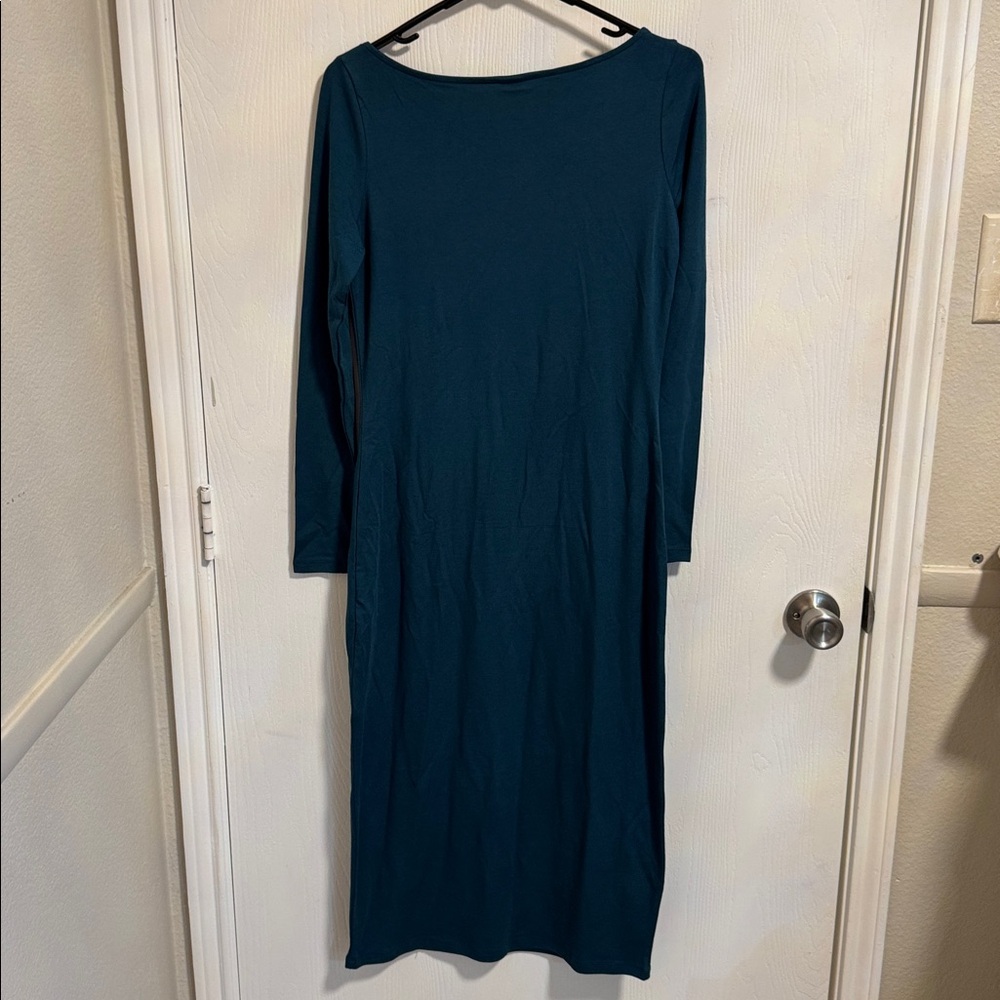 NWT  Wild Fable Medium teal‎ green sheath dress scoop neck long sleeves soft - Picture 7 of 9